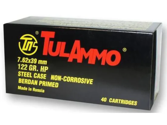TulAmmo Ammunition 7.62x39mm 122 Grain Hollow Point Steel Case Berdan Primed