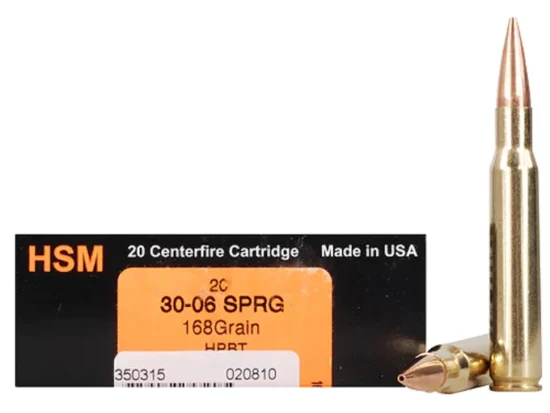HSM Trophy Gold Ammunition 30-06 Springfield 168 Grain Berger Hunting VLD Hollow Point Boat Tail